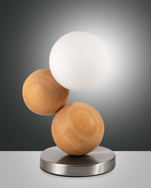 Tischleuchte Holz Metall G9 Nickel dimmbar H:23,5 cm