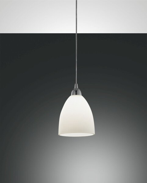 Pendelleuchte Chrom E27 Metall Glas Weiß Ø20 cm rund