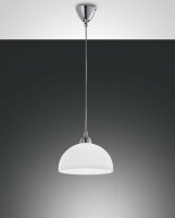 H&auml;ngelampe Chrom E27 Metall Glas Wei&szlig; &Oslash;26 cm rund