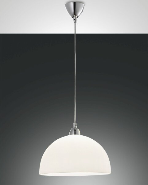 Pendelleuchte Chrom E27 Metall Glas Weiß Ø36 cm rund