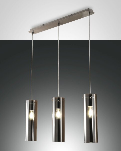 Hängelampe Nickel Rauchglas E27 L:83 cm blendarm