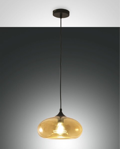 Pendelleuchte Bernstein E27 Glas rund Ø27 cm Schwarz