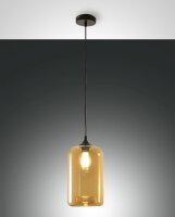 H&auml;ngelampe Bernstein E27 Glas rund &Oslash;18 cm Schwarz