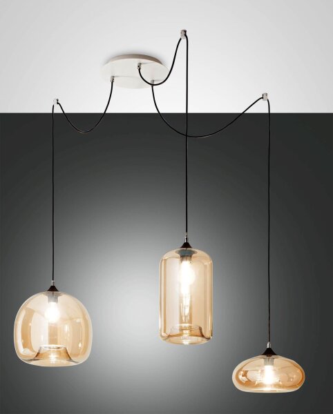Pendelleuchte Bernstein Weiß E27 Glas Metall L:600 cm