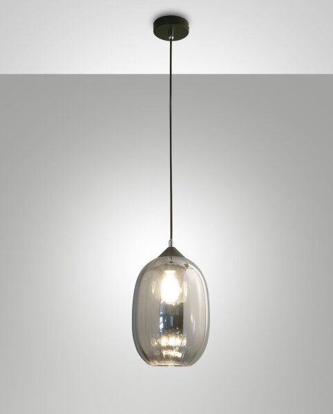 Hängelampe Rauchglas E27 blendarm Ø20 cm Schwarz rund