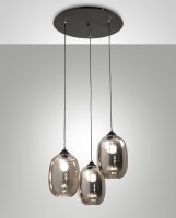 H&auml;ngelampe Rauchglas E27 Schwarz L:58 cm dekorativ