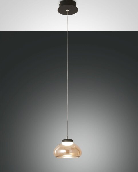 LED Pendelleuchte Bernstein 3000K Glas Schwarz Ø14 cm
