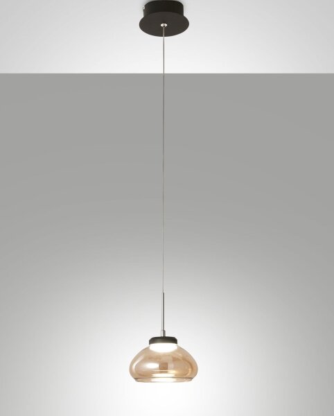 LED Hängelampe Bernstein 3000K Glas Schwarz Ø14 cm rund