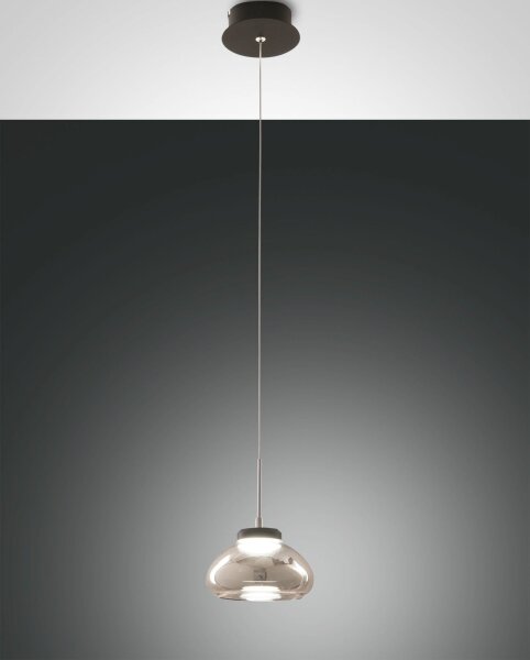 LED Pendelleuchte Rauchglas 3000K Schwarz Ø14 cm rund