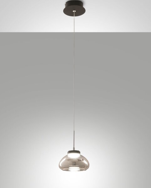 LED Hängelampe Rauchglas 3000K Schwarz Ø14 cm rund