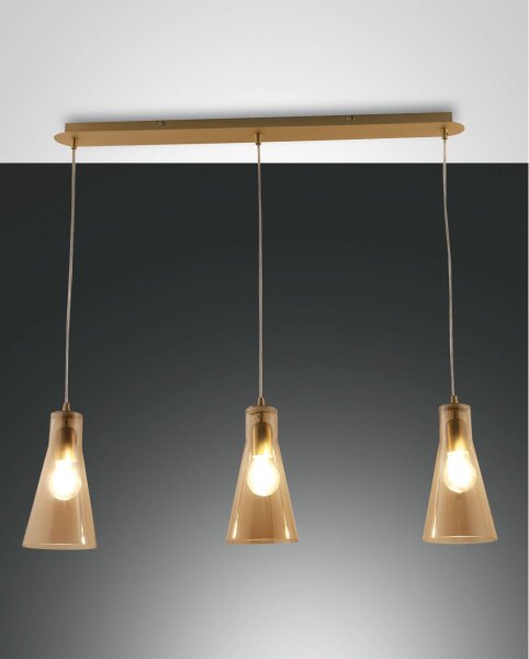 Hängelampe Bernstein E27 Glas Metall L:83 cm dimmbar