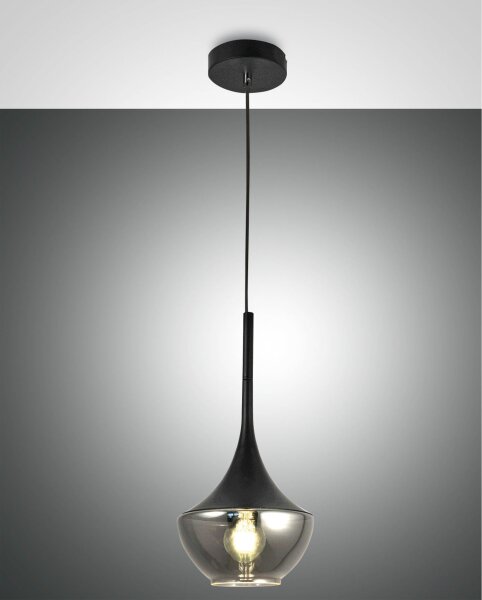 Pendelleuchte Rauchglas E27 blendarm Ø20 cm Schwarz