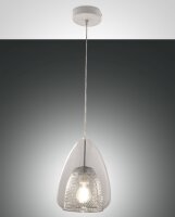 H&auml;ngelampe Glas Metall E27 Wei&szlig; &Oslash;22 cm rund dekorativ