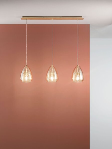 Pendelleuchte Bernstein E27 Glas Metall L:112 cm