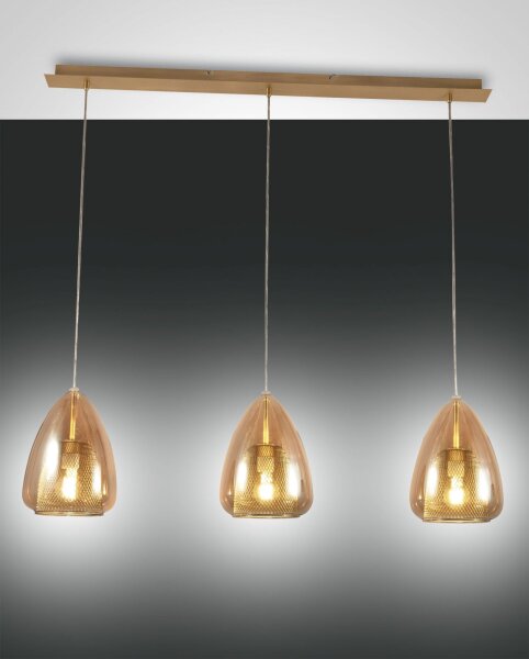 Pendelleuchte Bernstein E27 Glas Metall L:112 cm