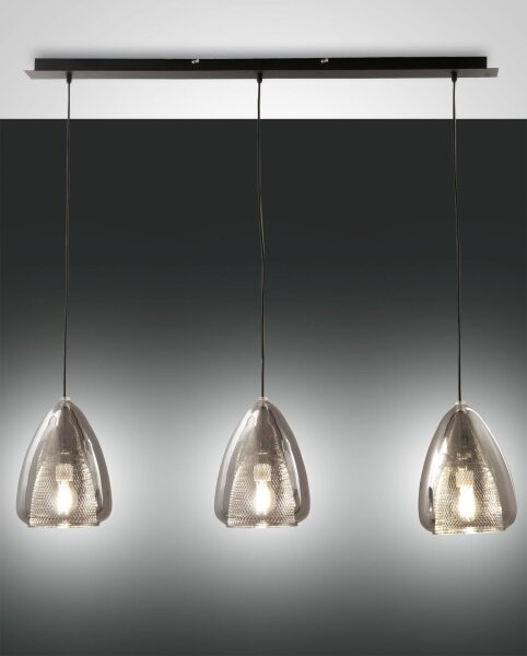 Hängelampe Rauchglas E27 Schwarz L:112 cm dekorativ