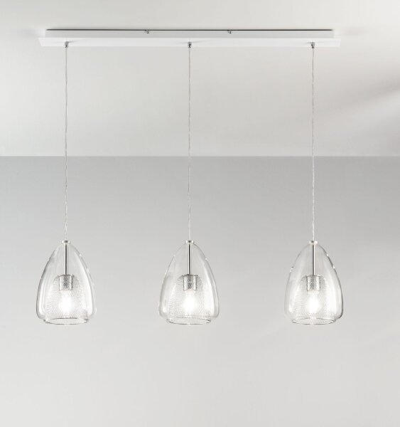 Pendelleuchte Glas E27 Weiß L:112 cm 3-flammig