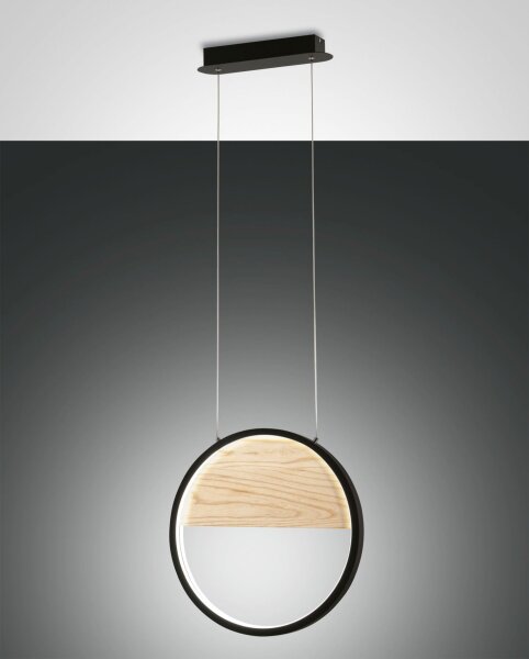 LED Pendelleuchte Holz Metall 3000K Schwarz L:40 cm