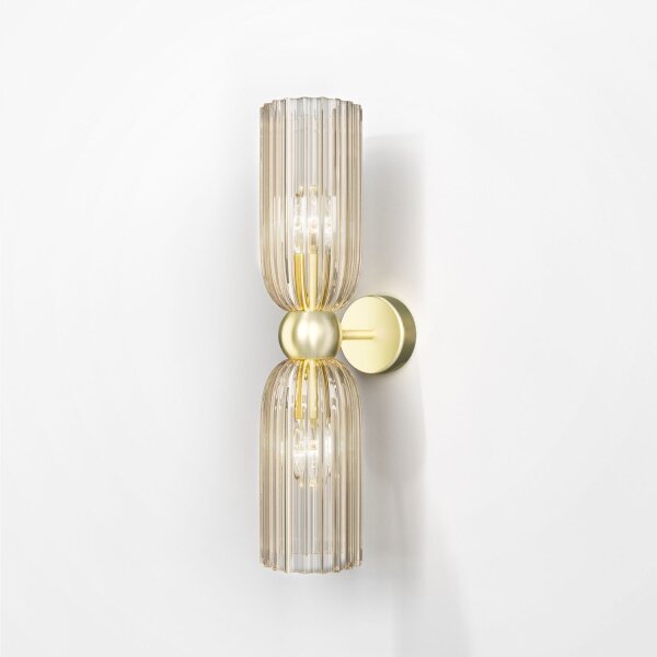 Wandlampe Metall Glas Gold Cognac H:43,5 cm E14 Up Down