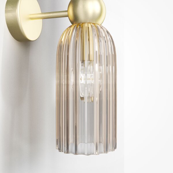 Wandlampe Metall Glas Gold Cognac H:43,5 cm E14 Up Down