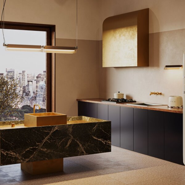 LED Hängelampe Glas in Bernstein Messing 93 cm 3000 K