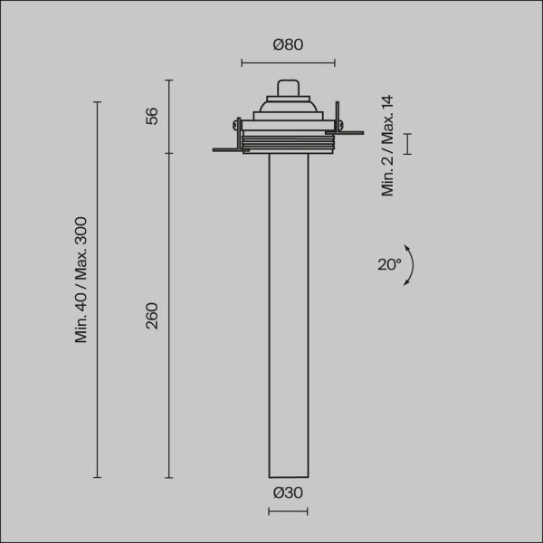 LED Einbauleuchte flexibel in Messing H:31 cm 3000 K