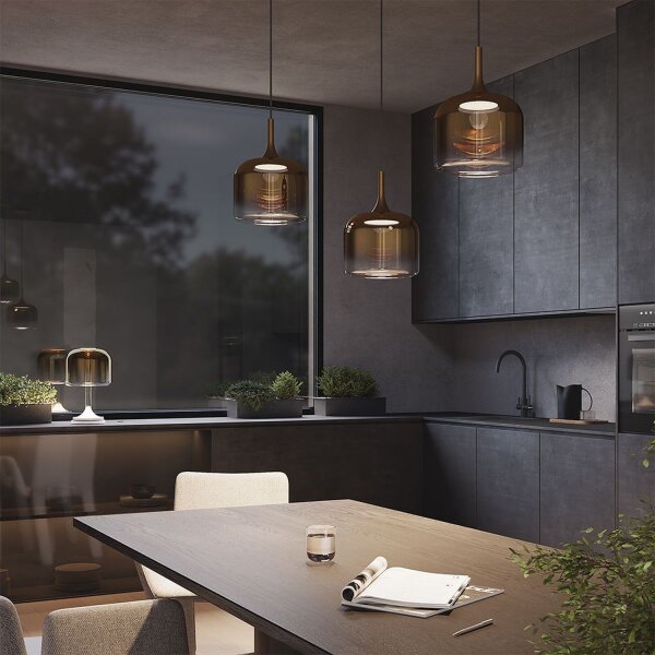 LED Hängelampe dimmbar Glas in Gold Ø26 cm 3000 K 12 W