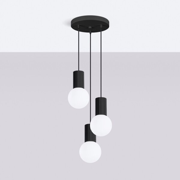 Pendelleuchte Glas Schwarz G9 L:25 cm 3-flmg Aluminium