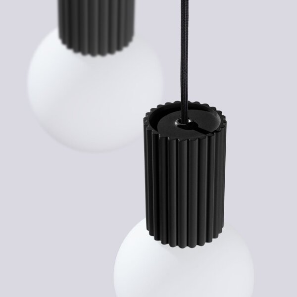 Pendelleuchte Glas Schwarz G9 L:25 cm 3-flmg Aluminium