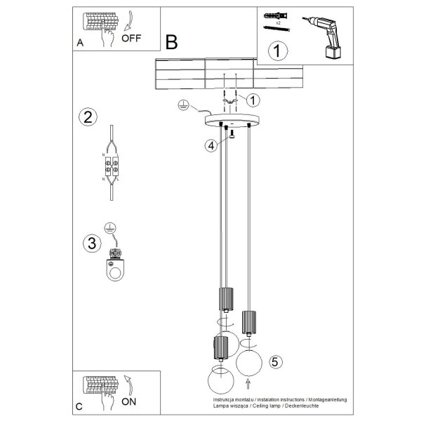 Pendelleuchte Glas Aluminium Pfirsich G9 B:25 cm 3-flmg