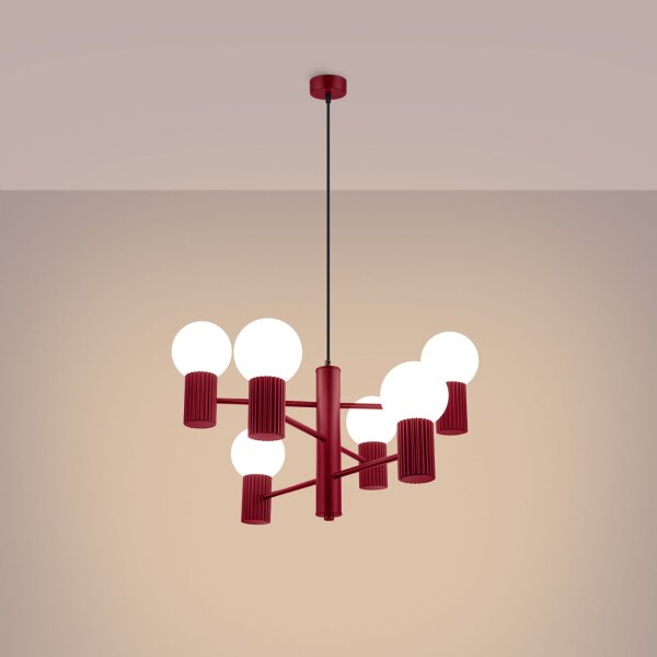 Kronleuchter Aluminium Glas G9 6-flmg L:64 cm Burgund