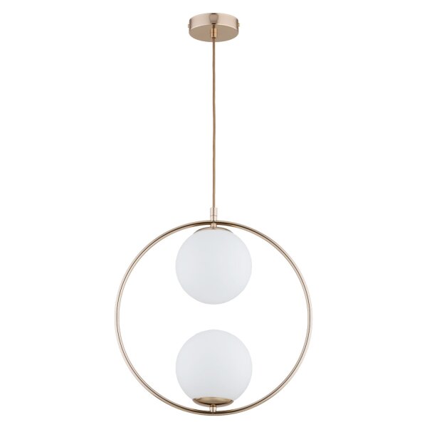 Hängelampe Kugelschirm 38,5 cm Gold Weiß 2-flammig E14