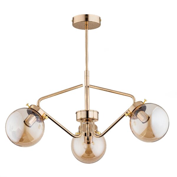 Deckenleuchte Rauchglas Metall 56 cm Gold E14 3-flammig Retro