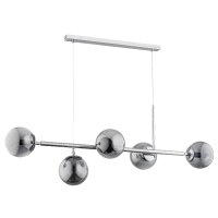 H&auml;ngelampe Rauchglas Metall 110 cm Chrom Grau E14 Retro