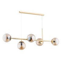 Hängeleuchte Rauchglas Metall 110 cm Gold E14 Retro...