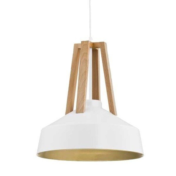 Hängeleuchte Metall Holz Ø 33 cm Weiß Gold E27 Skandinavisch