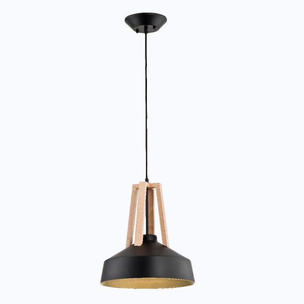Hängelampe Schwarz Gold E27 B: 33 cm H: 95 cm aus Metall Holz
