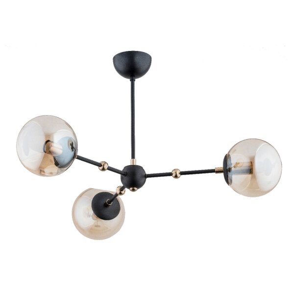 Deckenlampe Rauchglas Metall 65 cm Schwarz Beige Gold E14 3-flammig