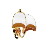 Wandlampe Rustikal 30 cm E14 Glas Metall Holz Gold...