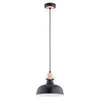 H&auml;ngeleuchte Schwarz Metall Holz E27 Retro Design verstellbar