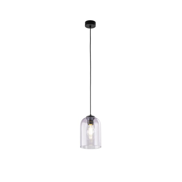 Pendelleuchte Metall Schwarz B:14 cm E27 Glas Lila
