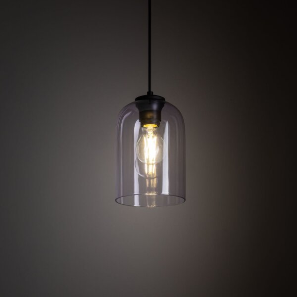 Pendelleuchte Metall Schwarz B:14 cm E27 Glas Lila