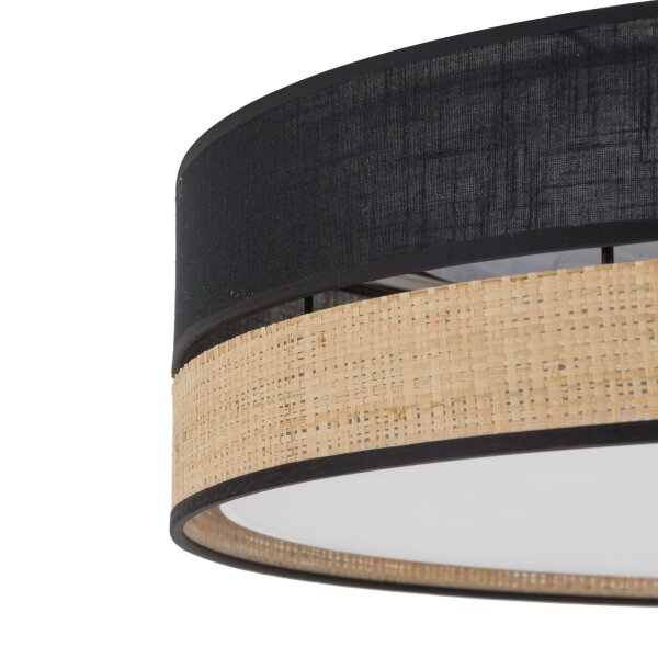 Deckenleuchte Schwarz Natur Stoff 45 cm E27 wohnlich