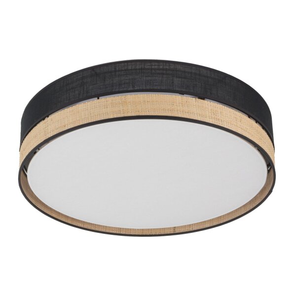 Deckenleuchte Schwarz Natur Stoff 45 cm E27 wohnlich