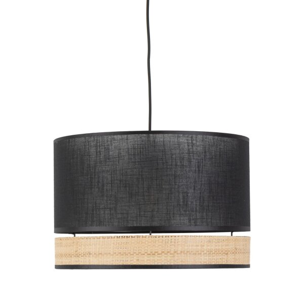 Hängelampe Schwarz Natur Stoff 38 cm E27 wohnlich