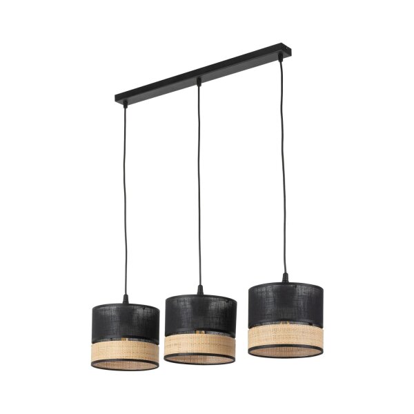 Hängelampe Schwarz Natur Stoff 60 cm E27 3-flammig