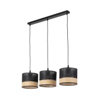 Hängelampe Schwarz Natur Stoff 60 cm E27 3-flammig