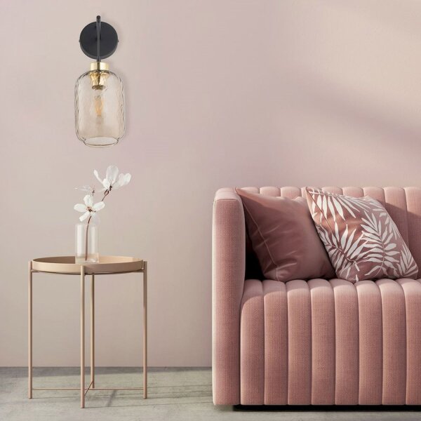 Wandlampe Schwarz Gold B:14 cm E27 Glas in Bernstein