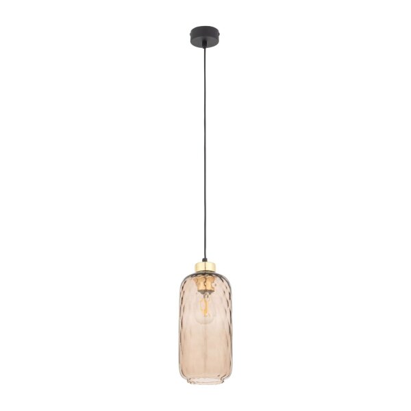 Hängelampe Schwarz Gold B:14 cm E27 Glas in Bernstein