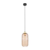 Hängelampe Schwarz Gold B:14 cm E27 Glas in Bernstein
